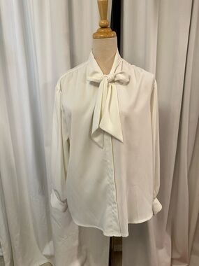 Cream Bow Tie Neck Blouse